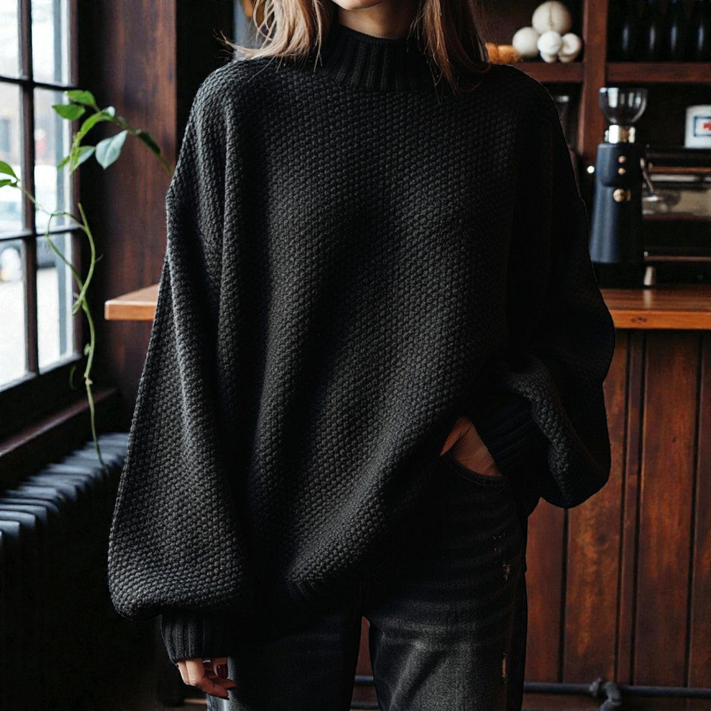 Elegante maglione a collo alto a coste da donna – Maglia spessa con maniche lunghe