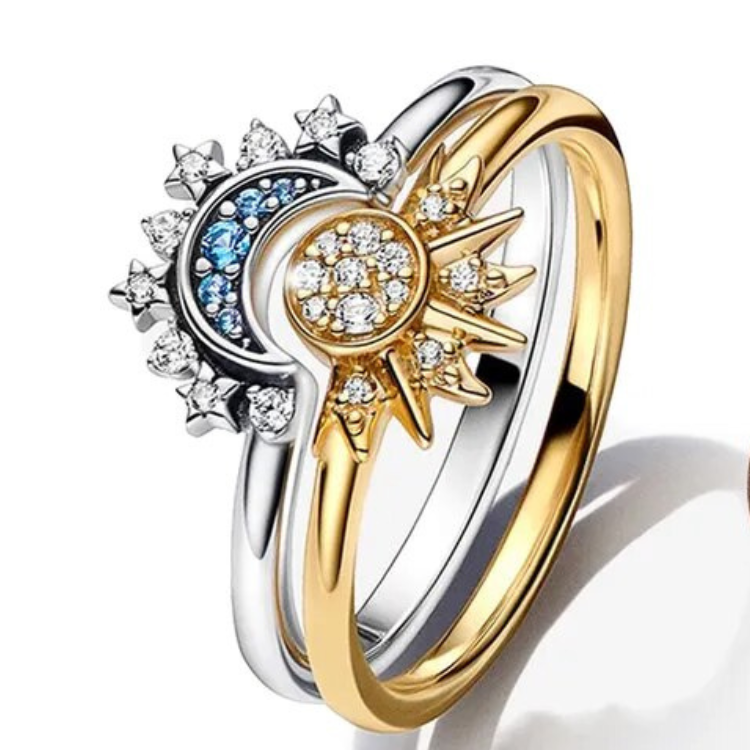 Anello in cristallo d'argento scintillante Luna-Sole