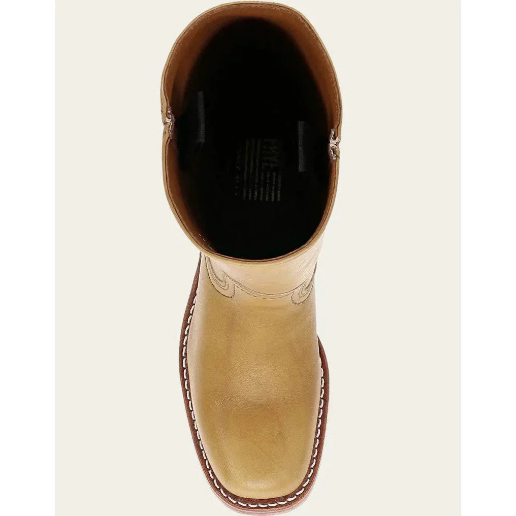 Stivali alti da cowboy in pelle da donna – stile punta tonda con tacco a blocco