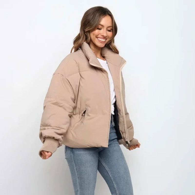 Giacca Puffer Trapuntata Khaki da Donna – Vestibilità Oversize e Rilassata Invernale