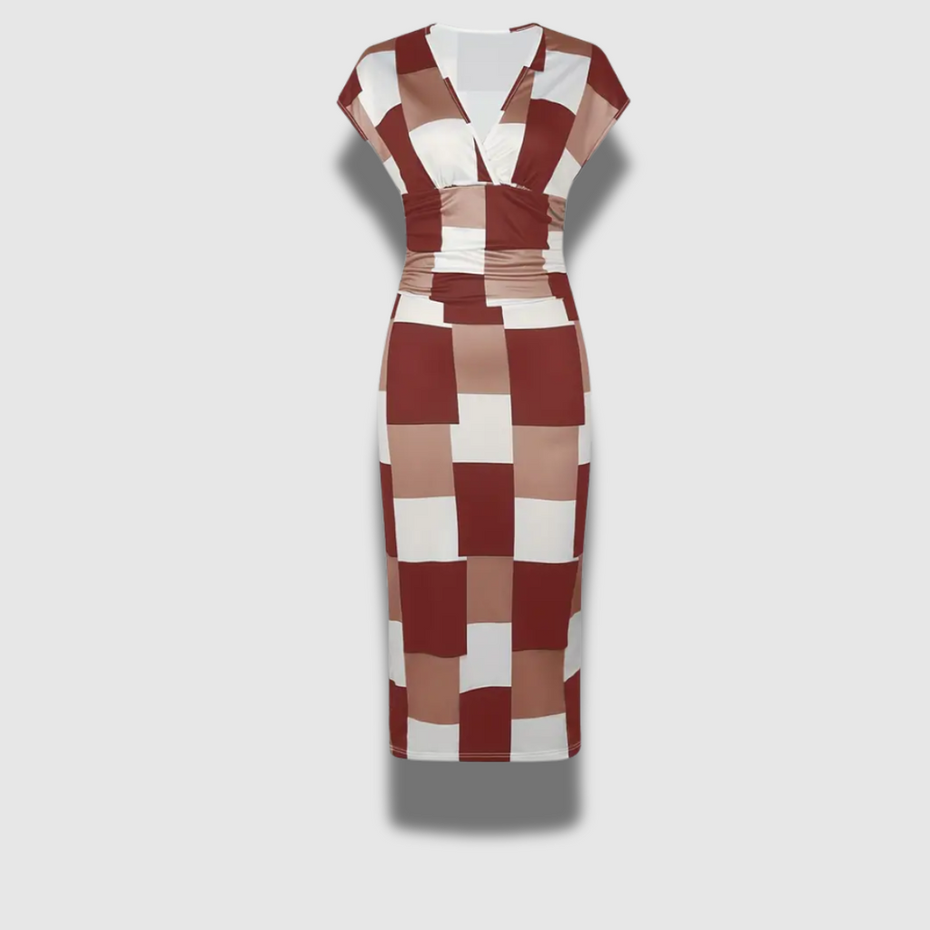 Vestito Bodycon donna con stampa patchwork e scollo a V