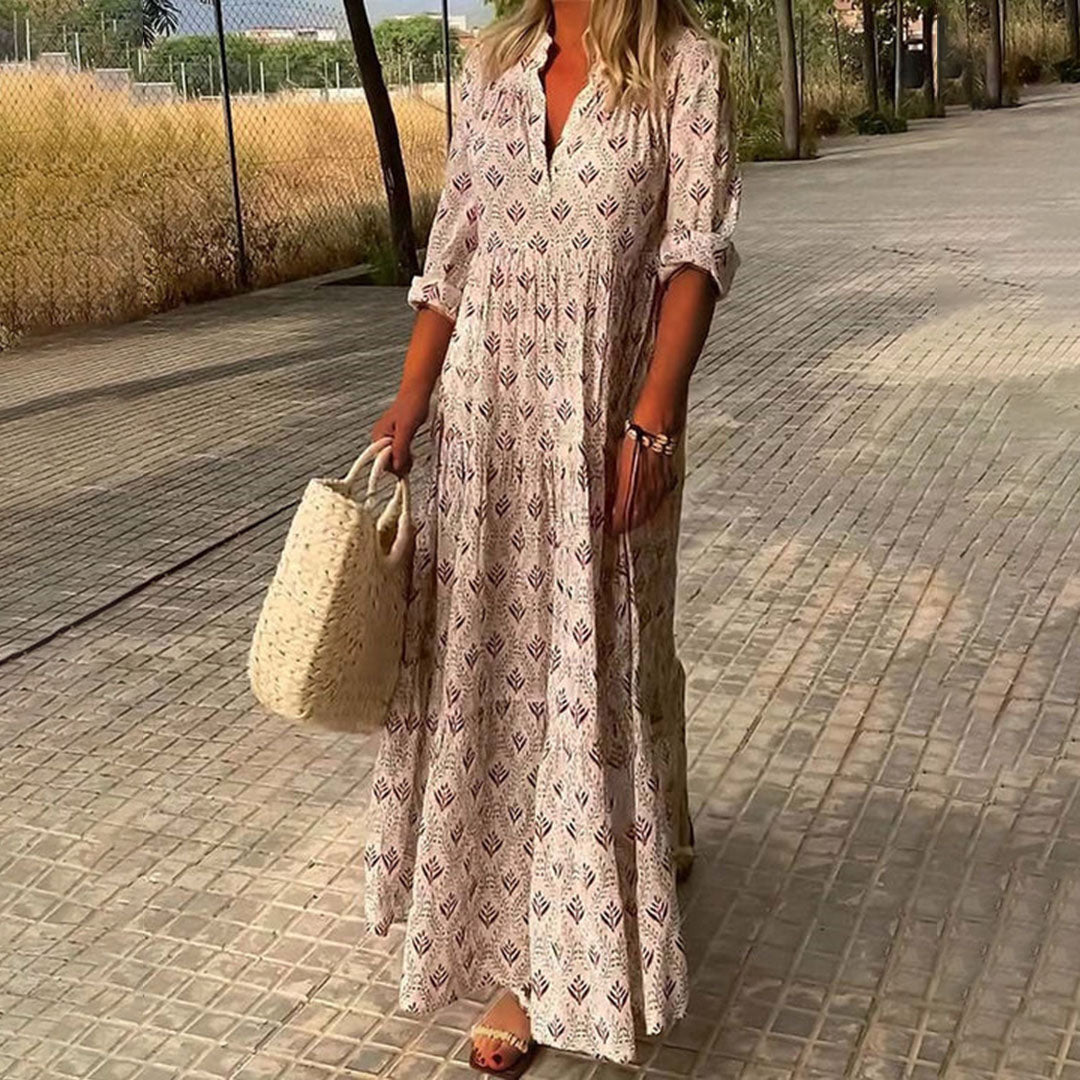 Abito Lungo Casual Elegante Boho Donna con Scollo a V – Leggero, Fluttuante
