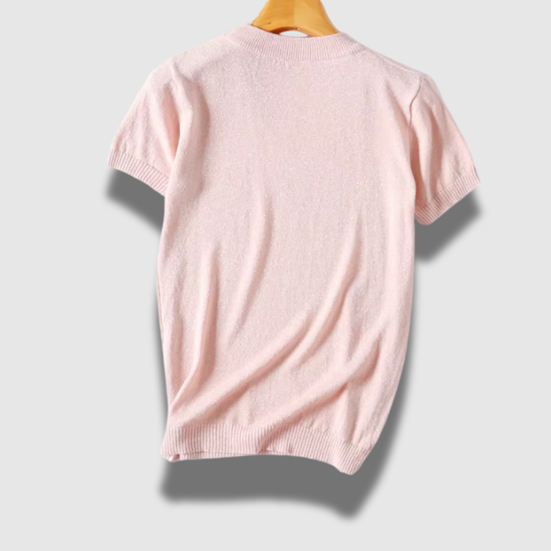 Maglione donna chic leggero a maniche corte lucido