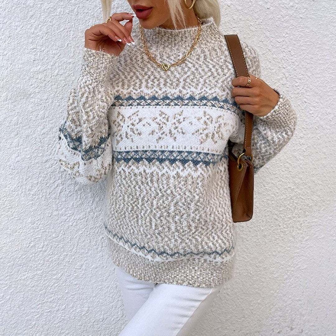 Maglione a collo alto con fiocco di neve vintage da donna - Maglieria comoda
