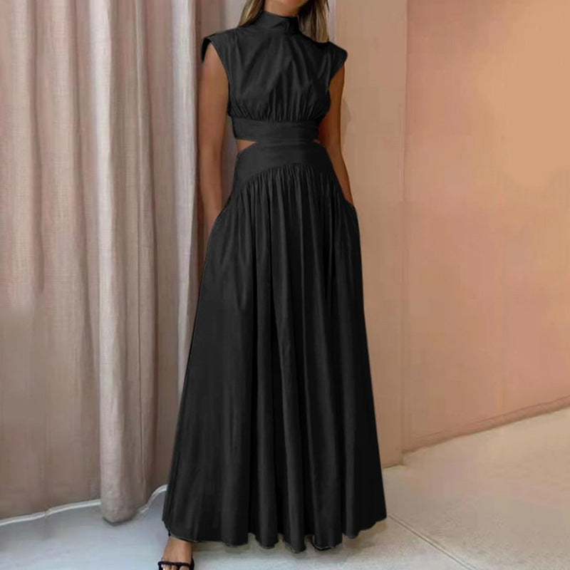 Donna Collo Alto  Plissettata Abito Maxi – Sofisticato, Classico, Elegante