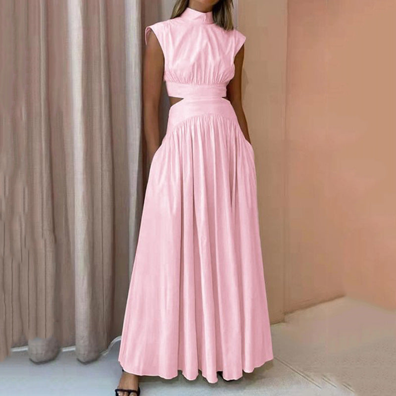 Donna Collo Alto  Plissettata Abito Maxi – Sofisticato, Classico, Elegante