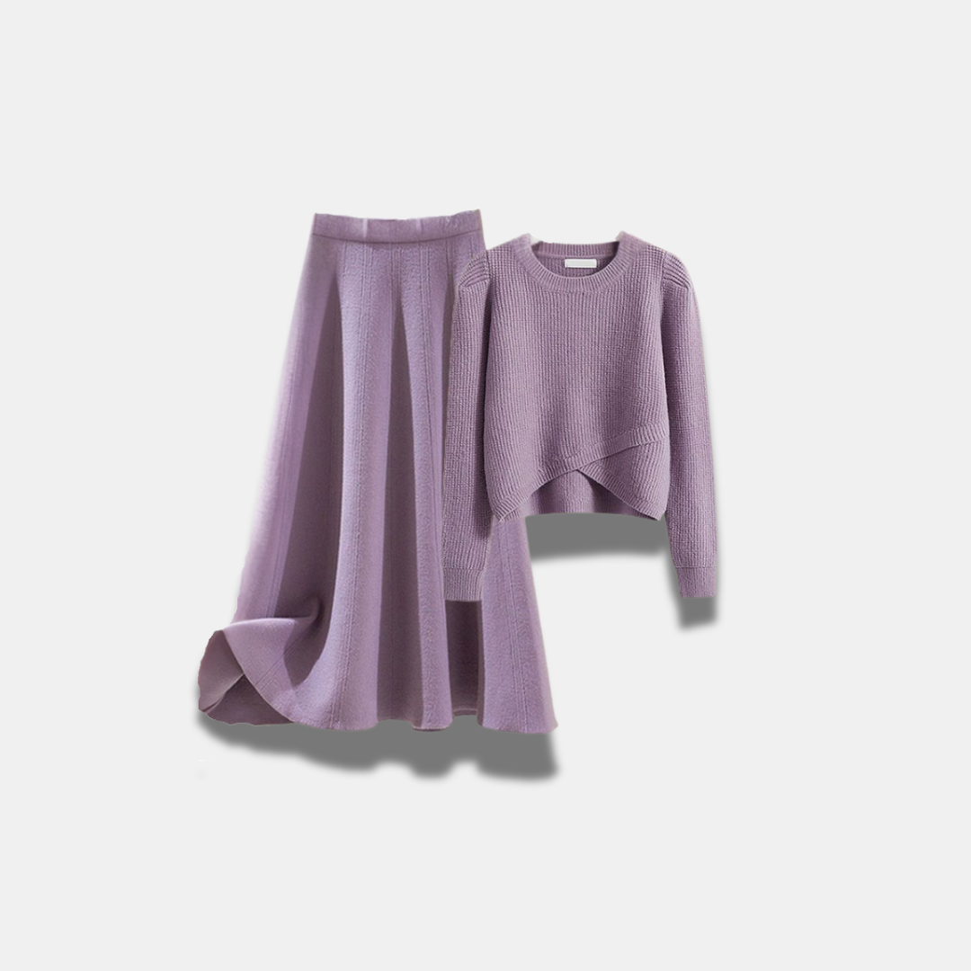 Set gonna e maglione da donna in maglia di lusso