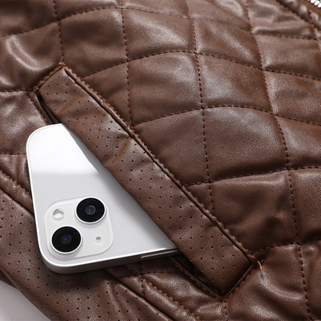 Quiltet bomberjakke i imiteret læder til mænd - varm og elegant overtøj