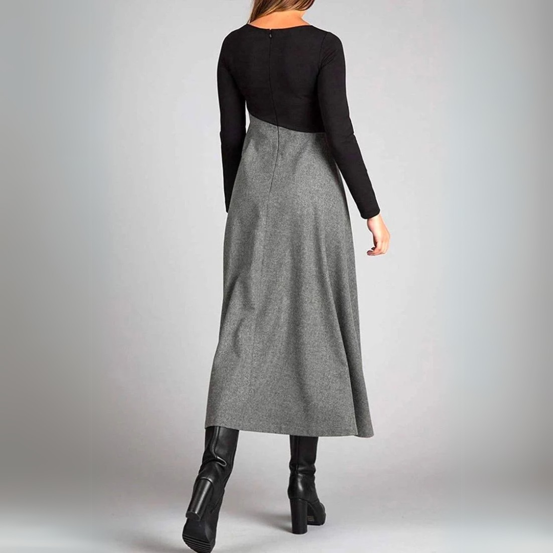 Abito lungo elegante plissettato da donna - Elegante abito a maniche lunghe