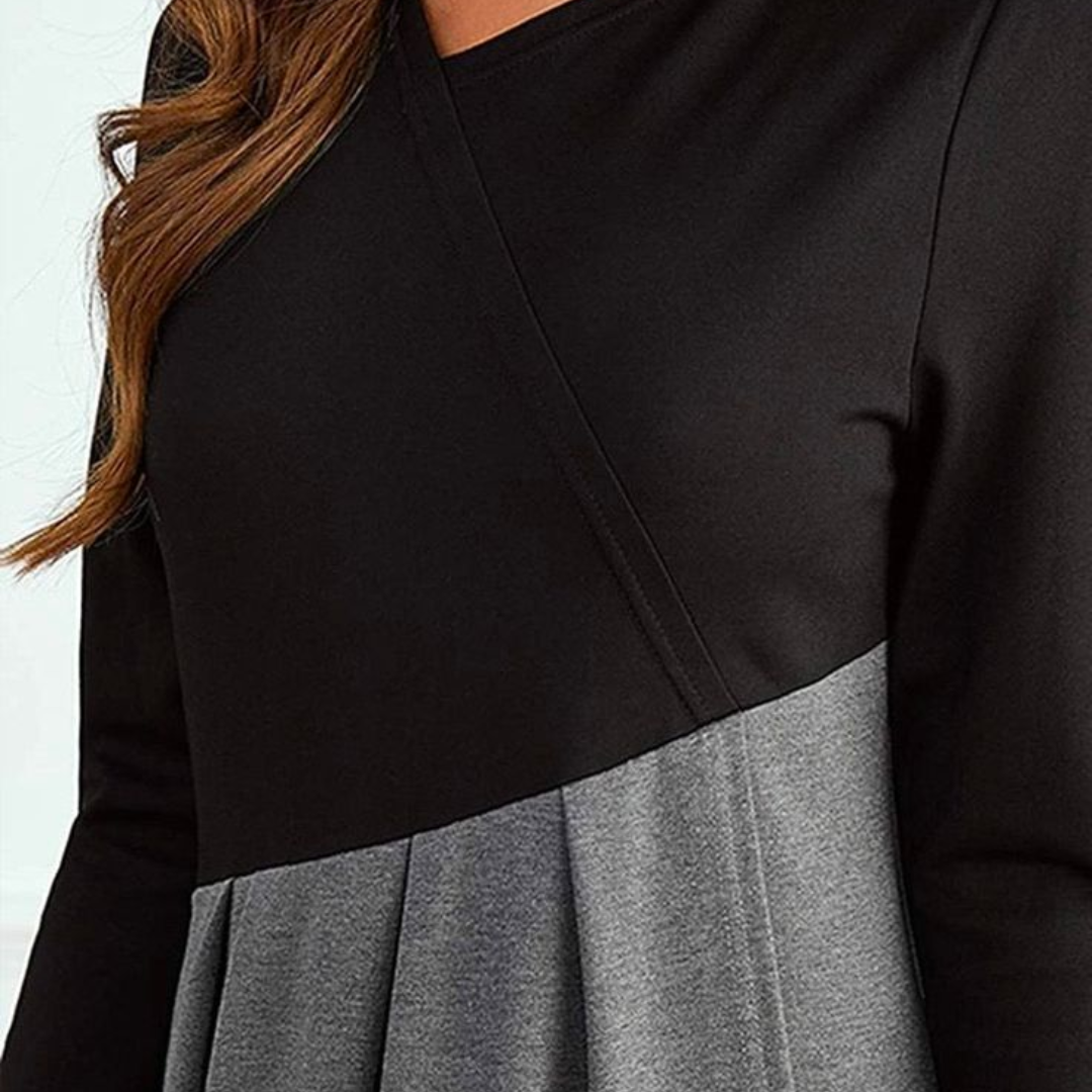 Abito lungo elegante plissettato da donna - Elegante abito a maniche lunghe