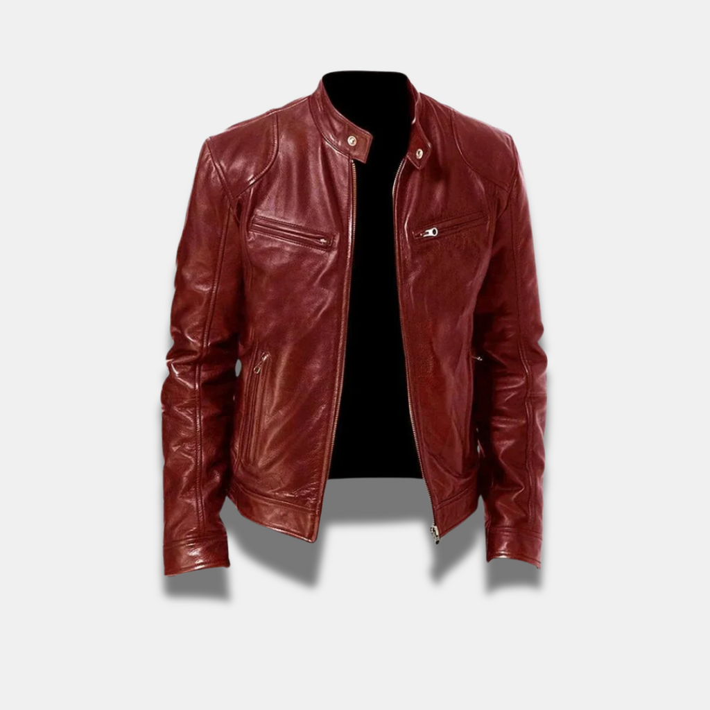 Giacca in pelle classica da uomo – Giacca da motociclista slim fit di alta qualità con chiusura a cerniera