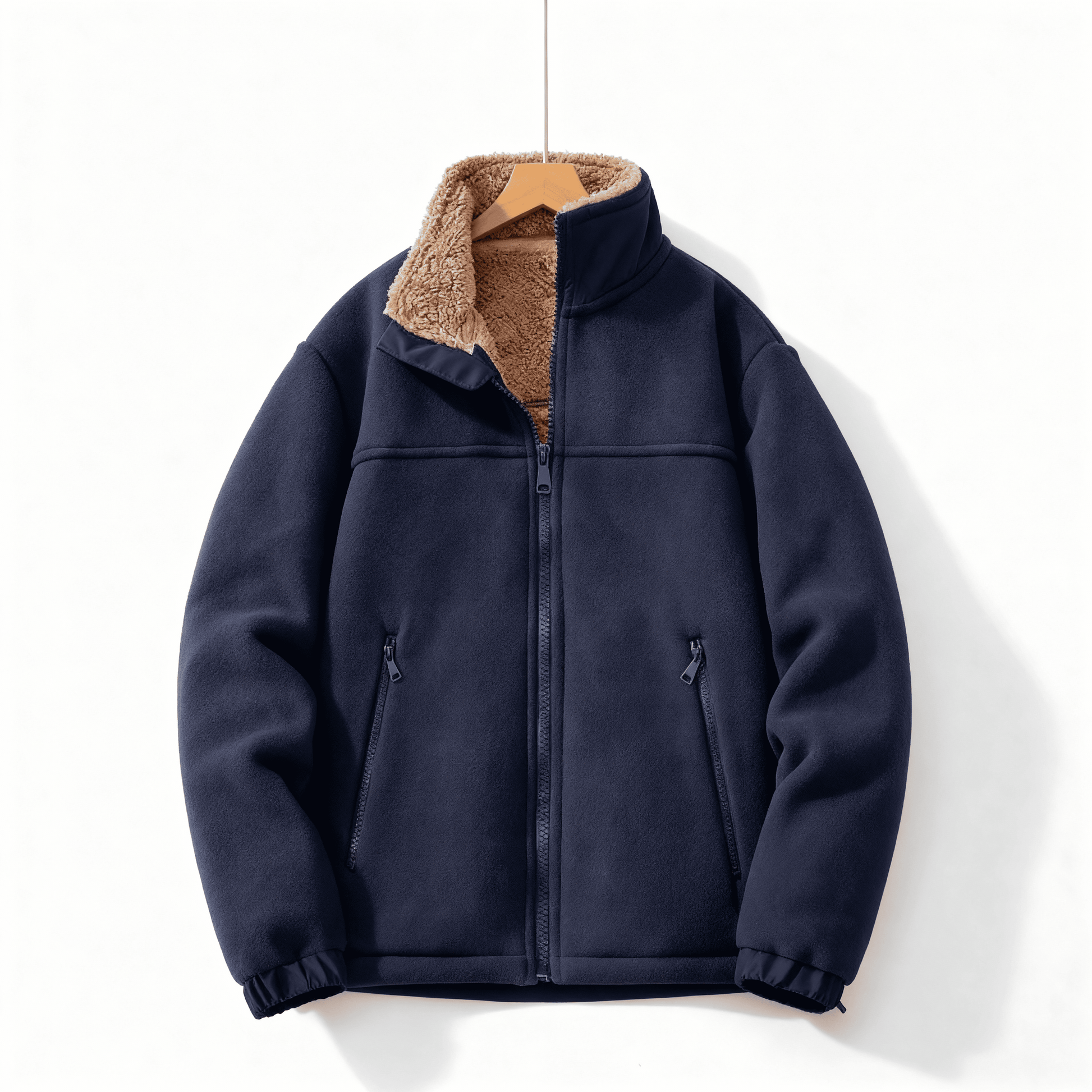 Giacca da uomo foderata in pile – Giacca spessa con collo alto e cerniera