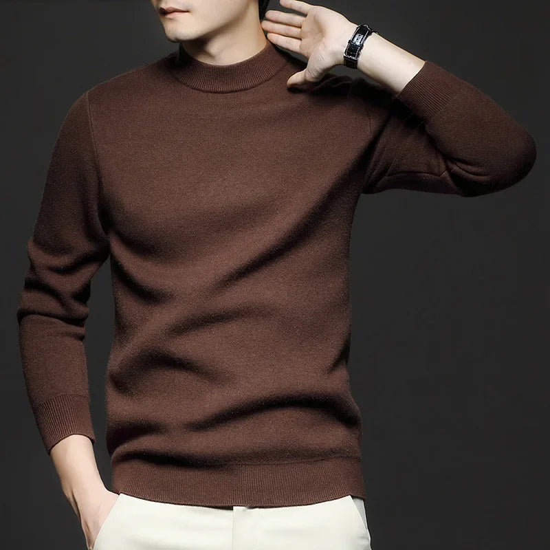 Maglione da uomo in lana premium con collo a vita media – Maglione caldo ed elegante