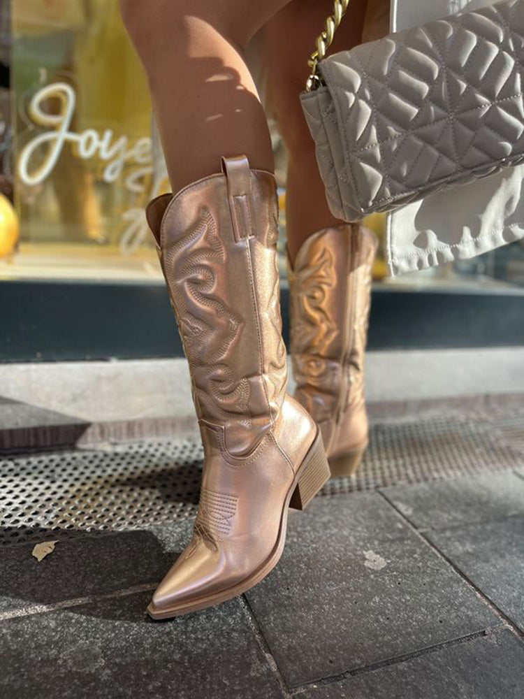 Stivali da donna stile western metallizzati – Stivali neri alla caviglia comodi ed eleganti per look casual e da festa