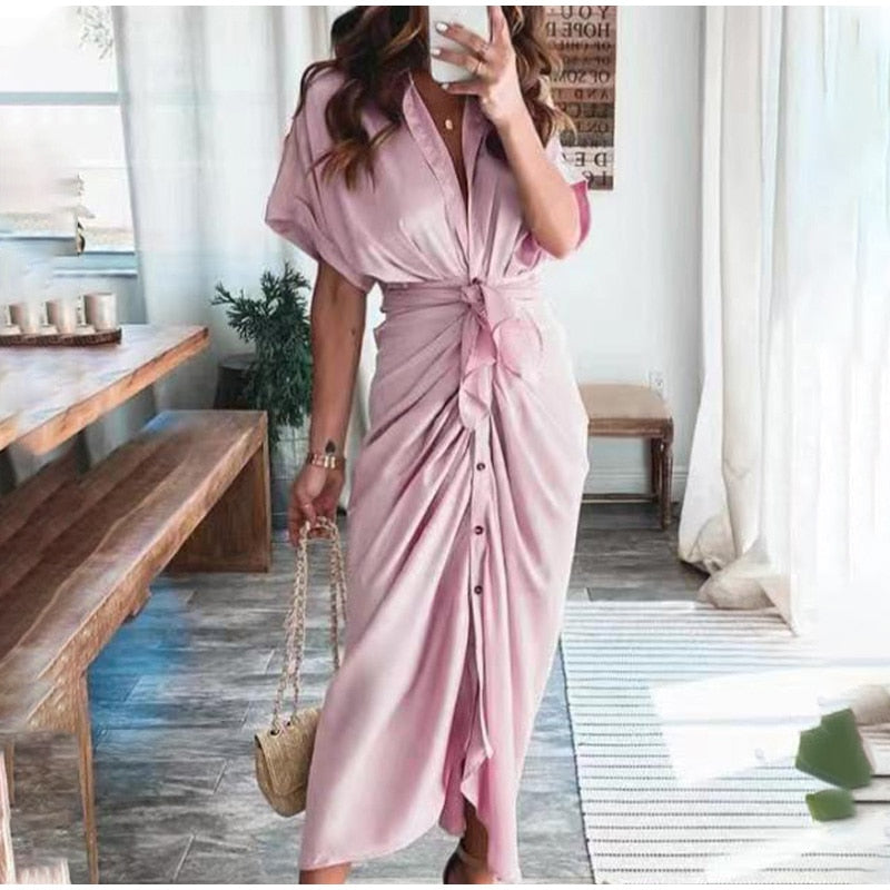 Maxi abito da donna, sofisticato ed elegante, con chiusura a bottoni