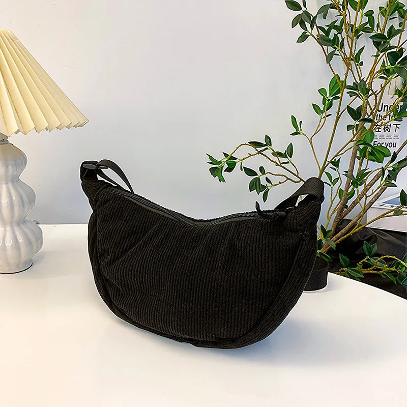 Borsa a Tracolla Donna Vintage in Velluto a Coste – Tracolla Regolabile Borsa Leggera e Casual per Uso Quotidiano