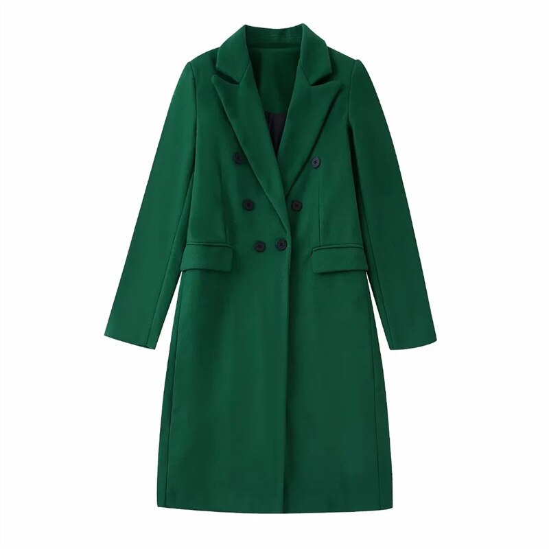 Cappotto lungo in lana premium da donna - Cappotto lungo doppiopetto