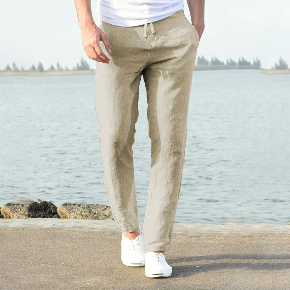 Pantaloni eleganti da uomo in lino leggero e traspirante