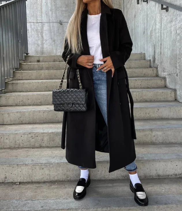 Elegante cappotto doppiopetto da donna – Giacca invernale con cintura