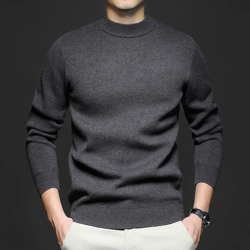 Maglione da uomo in lana premium con collo a vita media – Maglione caldo ed elegante