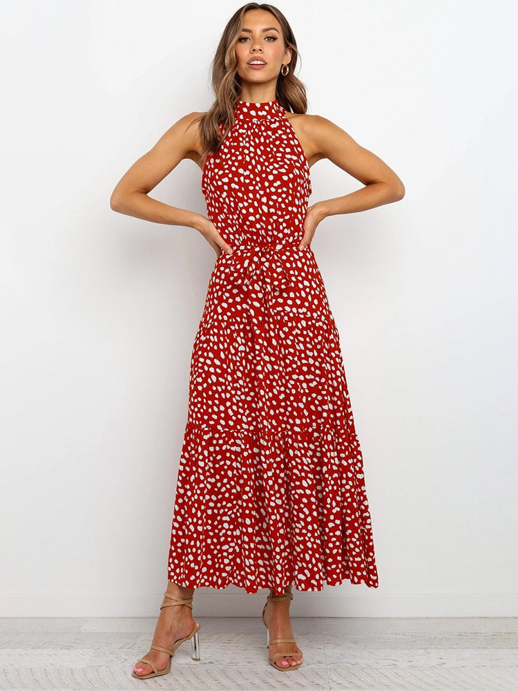 Abito midi svasato a pois da donna