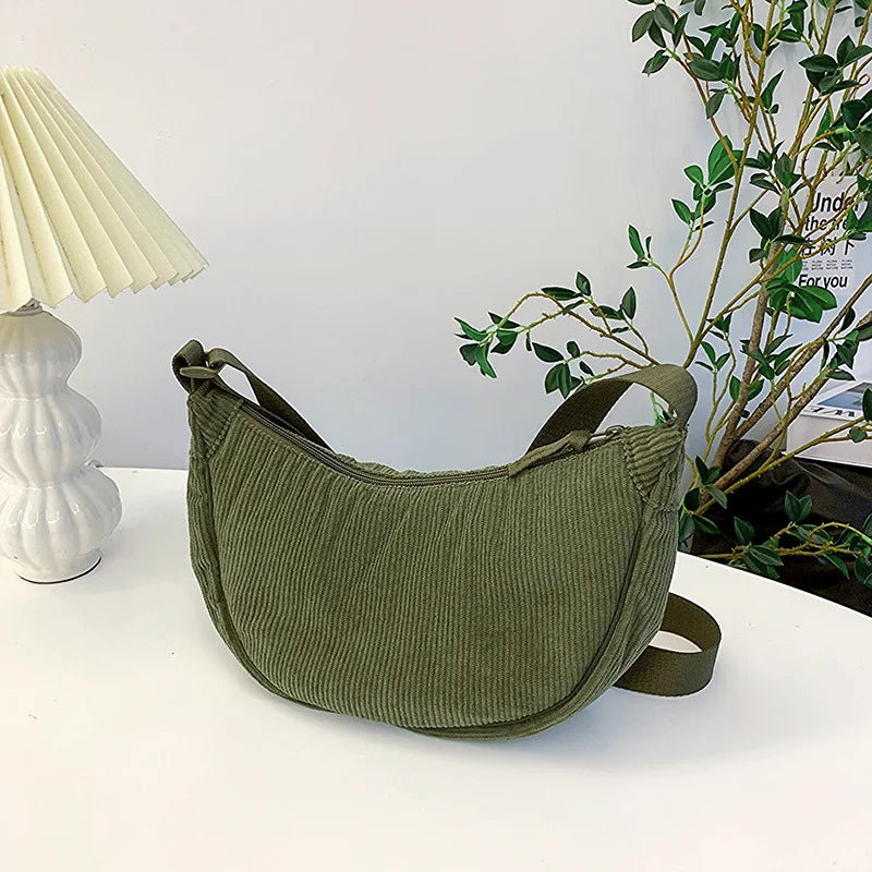 Borsa a Tracolla Donna Vintage in Velluto a Coste – Tracolla Regolabile Borsa Leggera e Casual per Uso Quotidiano