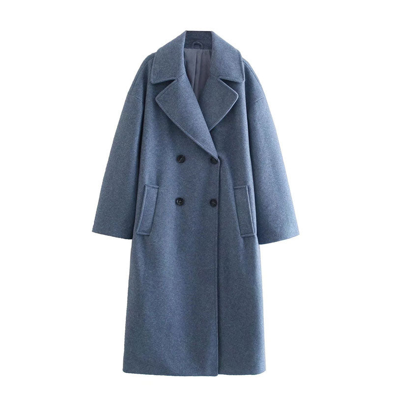 Cappotto lungo in lana premium da donna - Cappotto lungo doppiopetto