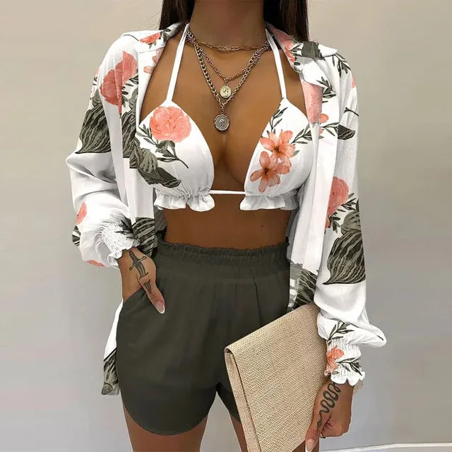 Set da Spiaggia Elegante Premium da Bagno Colorati Donna 3 Pezzi Costumi