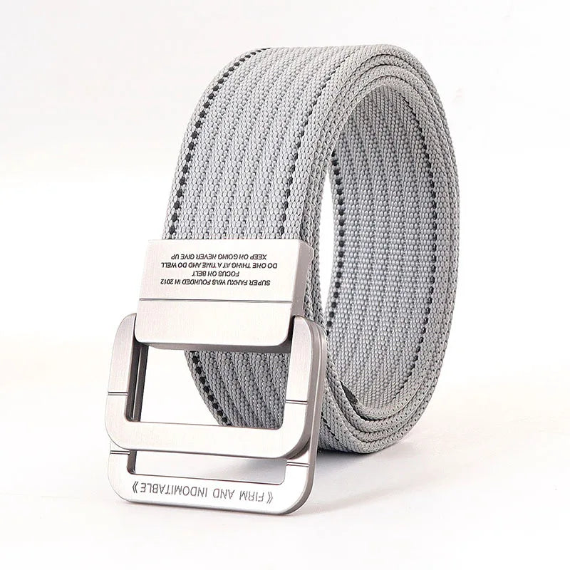Cintura unisex in tela con fibbia a doppio anello in metallo - Cintura casual a righe