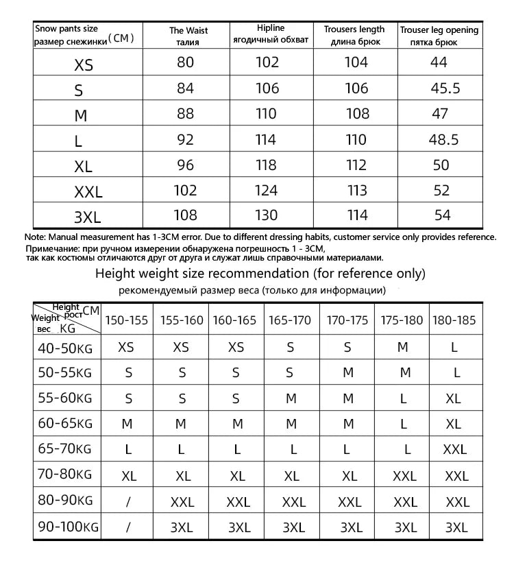 Pantaloni da sci invernali unisex – Pantaloni impermeabili e antivento con protezione in vita