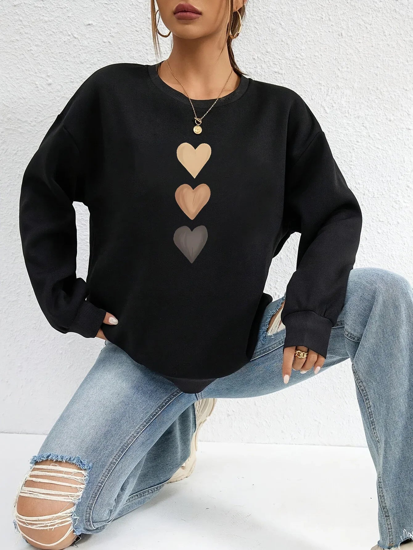 Felpa con stampa a cuore da donna - elegante casual e comoda