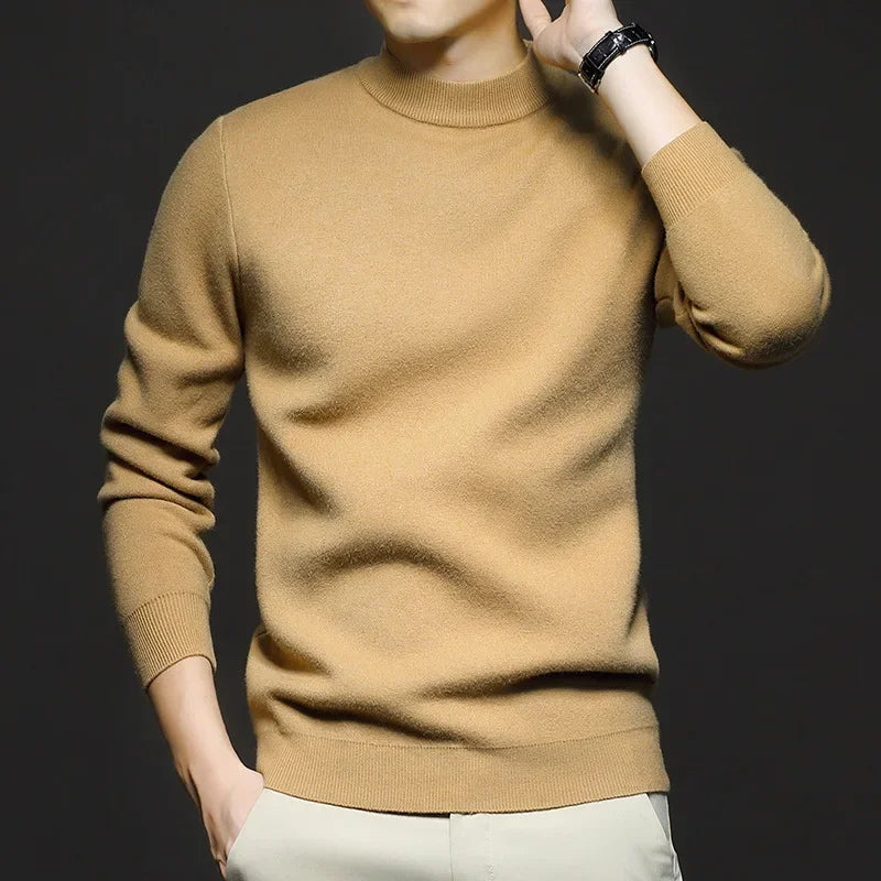 Maglione da uomo in lana premium con collo a vita media – Maglione caldo ed elegante