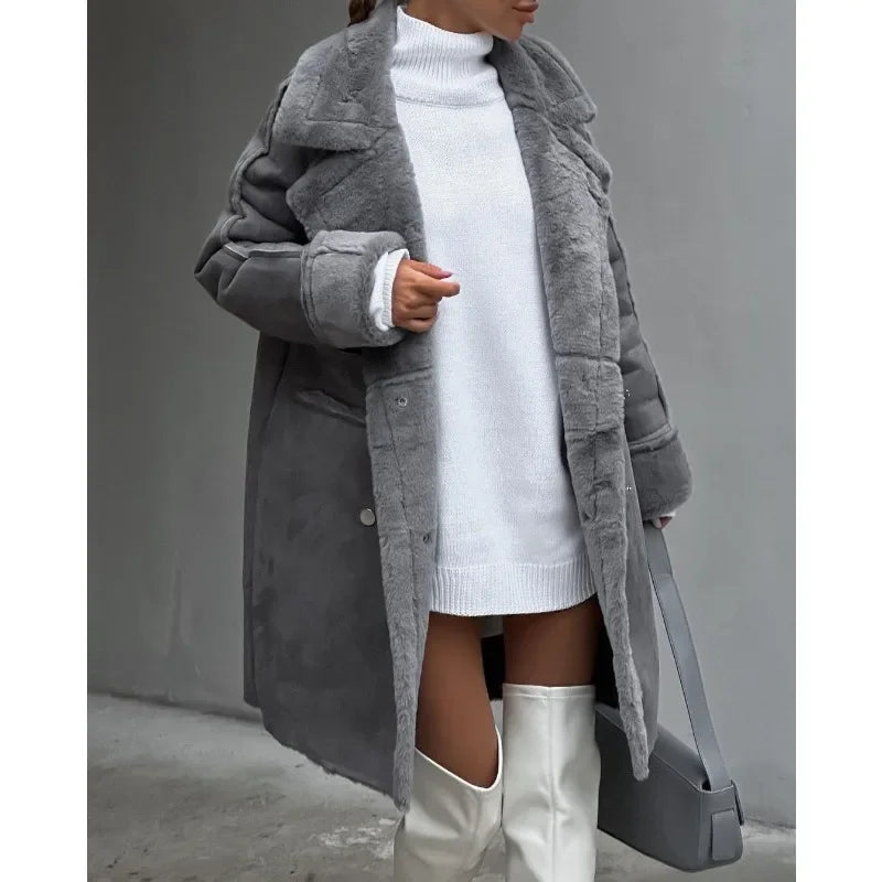 Cappotto lungo in pelliccia sintetica spessa da donna - Comfort lussuoso per l'inverno