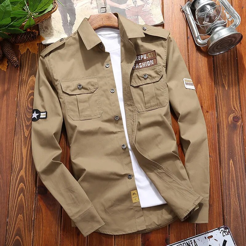 Camicia da uomo Ranger a maniche lunghe con bottoni e tasche sul petto - Stile classico utility