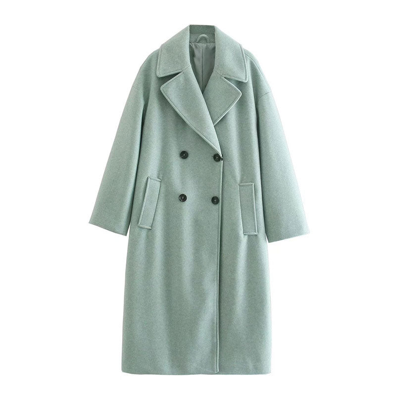 Cappotto lungo in lana premium da donna - Cappotto lungo doppiopetto