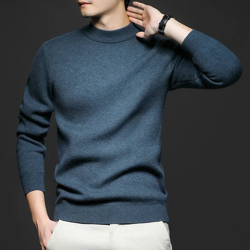 Maglione da uomo in lana premium con collo a vita media – Maglione caldo ed elegante