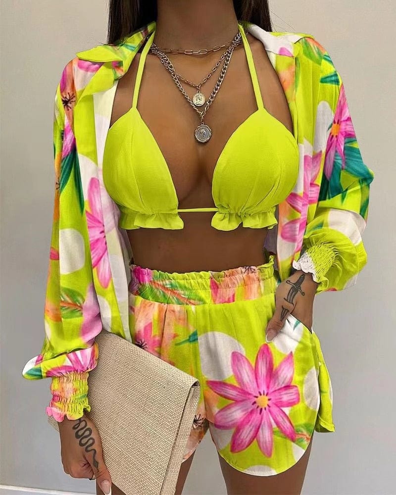Set da Spiaggia Elegante Premium da Bagno Colorati Donna 3 Pezzi Costumi