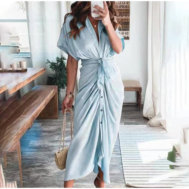 Maxi abito da donna, sofisticato ed elegante, con chiusura a bottoni