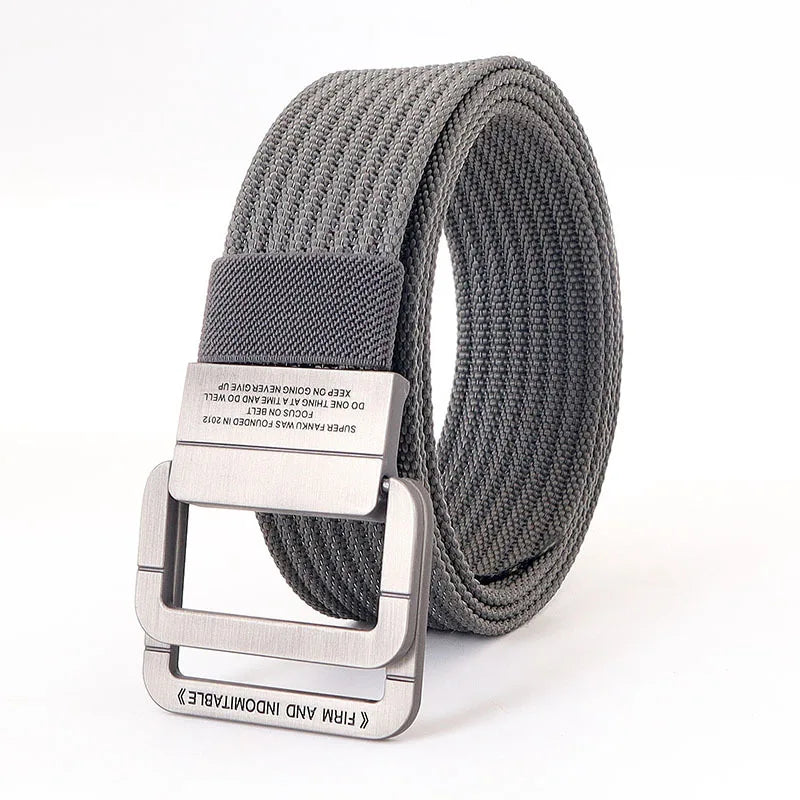 Cintura unisex in tela con fibbia a doppio anello in metallo - Cintura casual a righe