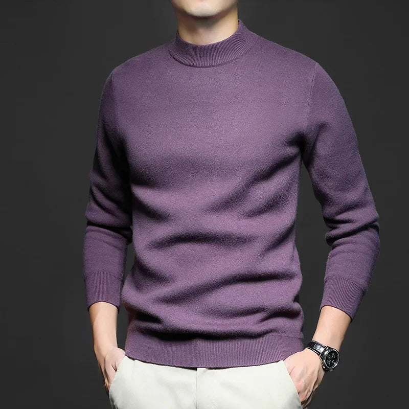 Maglione da uomo in lana premium con collo a vita media – Maglione caldo ed elegante