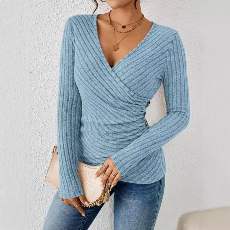 Blusa avvolgente a maniche lunghe da donna