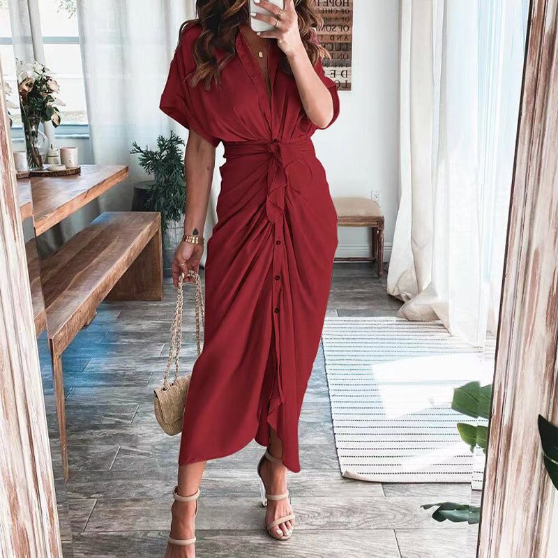 Maxi abito da donna, sofisticato ed elegante, con chiusura a bottoni