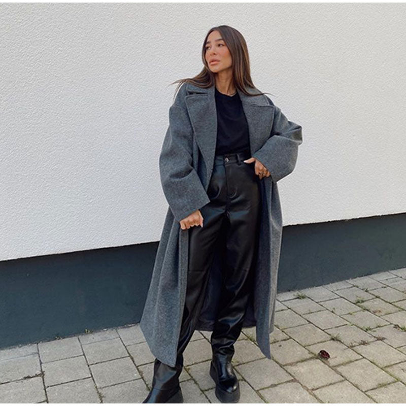 Cappotto lungo in lana premium da donna - Cappotto lungo doppiopetto