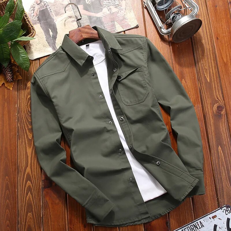 Camicia da uomo Ranger a maniche lunghe con bottoni e tasche sul petto - Stile classico utility