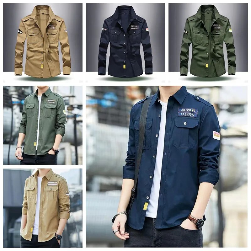 Camicia da uomo Ranger a maniche lunghe con bottoni e tasche sul petto - Stile classico utility