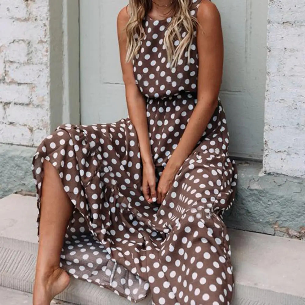 Maxi vestito donna stile vintage – abito estivo con fantasia a pois
