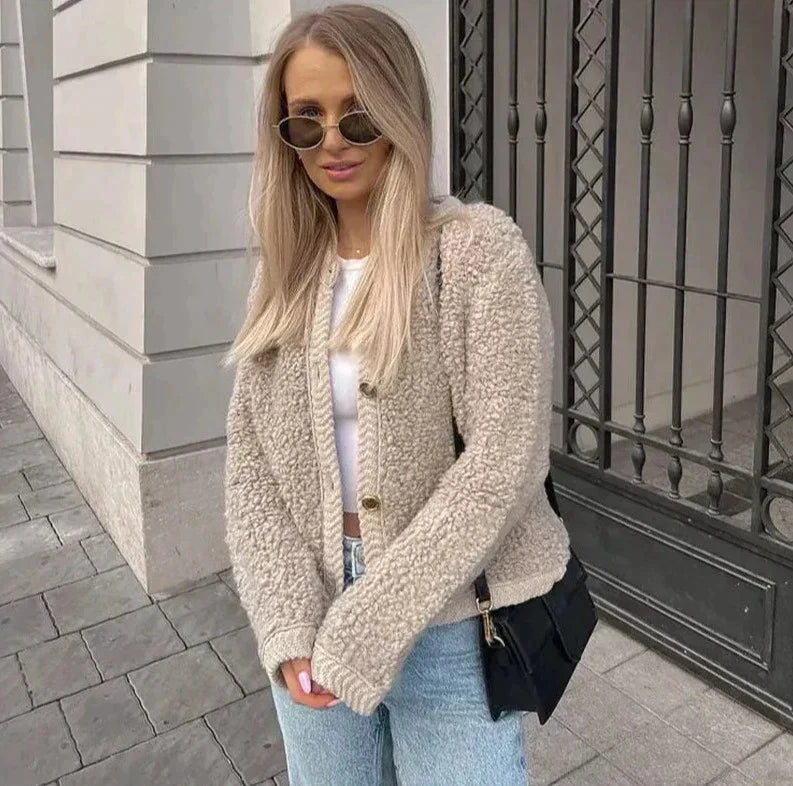 Gilet Teddy Cozy da donna - Giacca corta calda con bottoni
