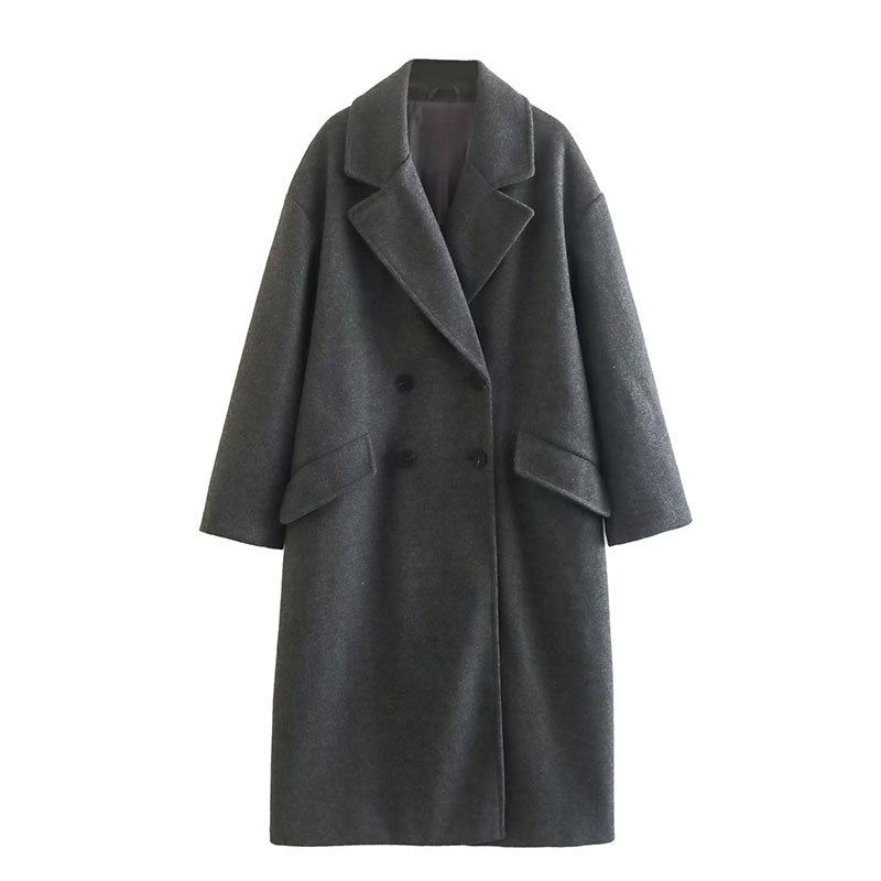 Cappotto lungo in lana premium da donna - Cappotto lungo doppiopetto