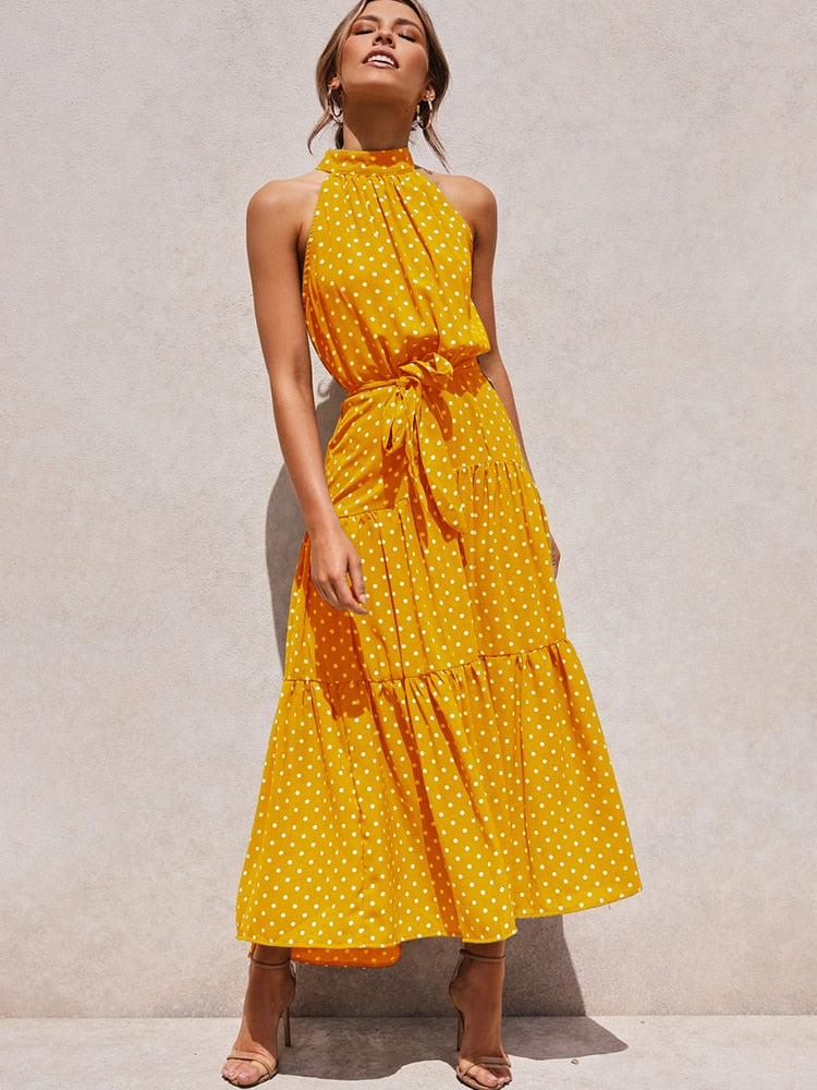 Abito midi svasato a pois da donna
