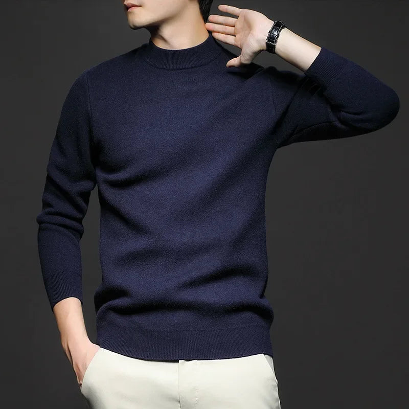 Maglione da uomo in lana premium con collo a vita media – Maglione caldo ed elegante